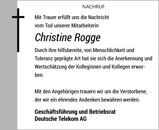 Anzeige von Christine Rogge von General-Anzeiger Bonn