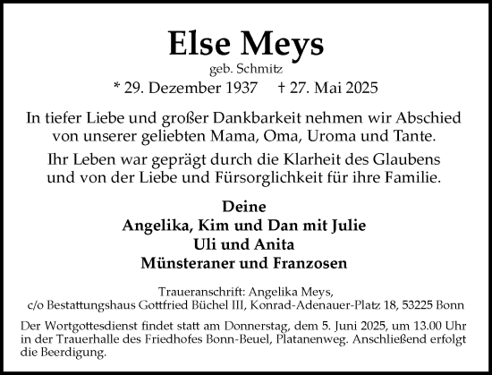 Anzeige von Else Meys von General-Anzeiger Bonn