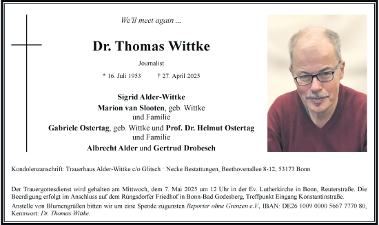 Anzeige von Thomas Wittke von General-Anzeiger Bonn